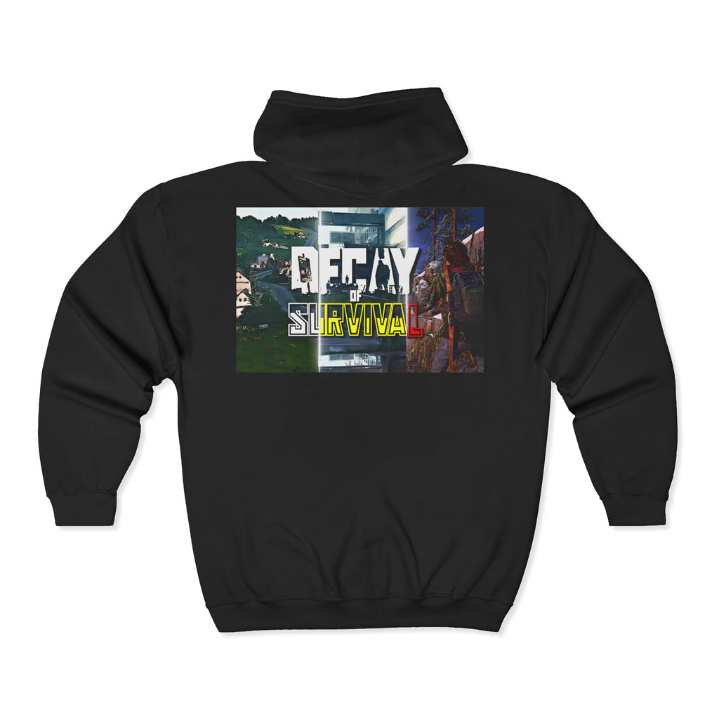 Decay of Survival Zip Hoodie — Post-Apocalyptic Gaming Graphic Hoodie
