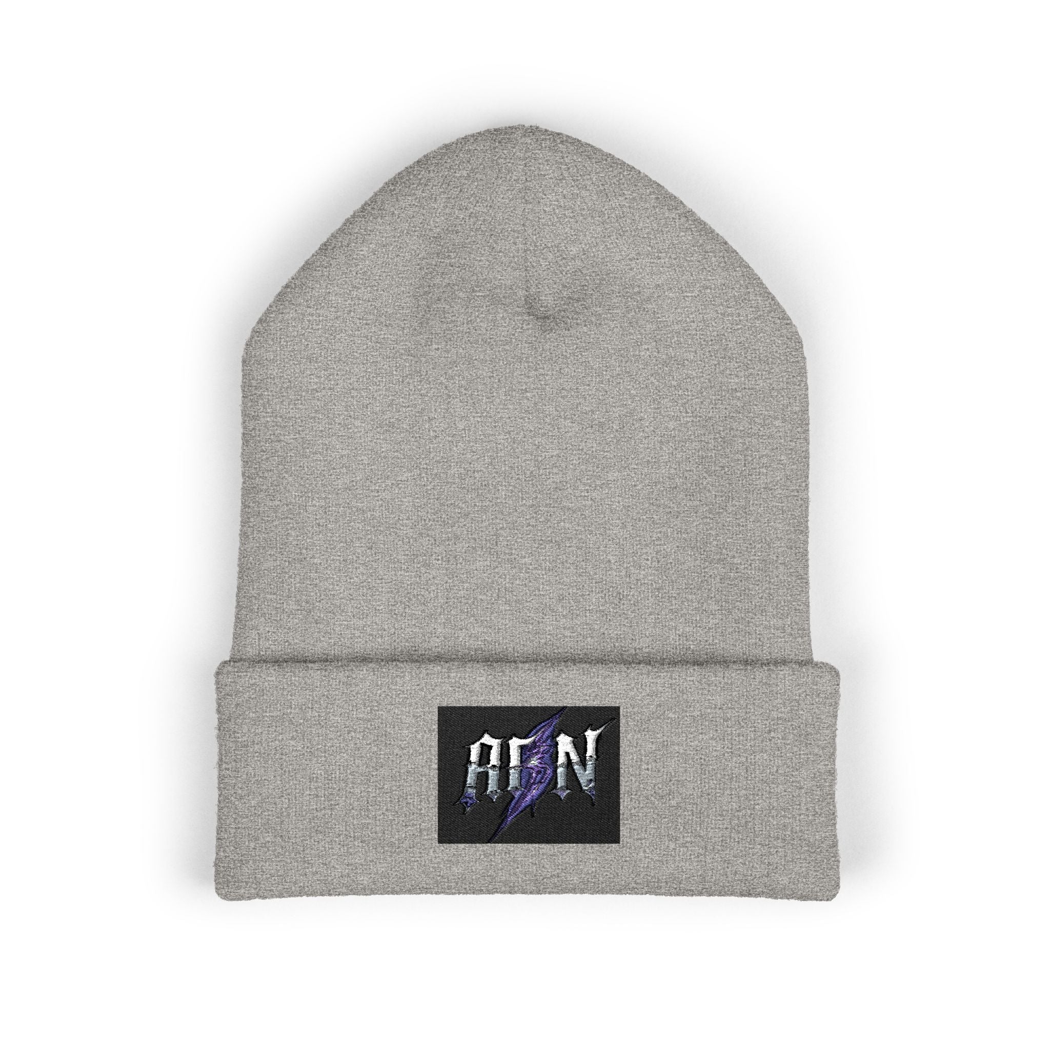 Embroidered 'ABN' Classic Cuffed Beanie — White Knit Winter Hat