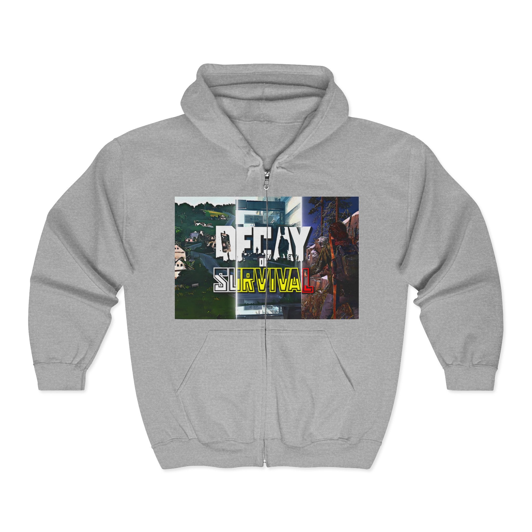 Decay of Survival Zip Hoodie — Post-Apocalyptic Gaming Graphic Hoodie