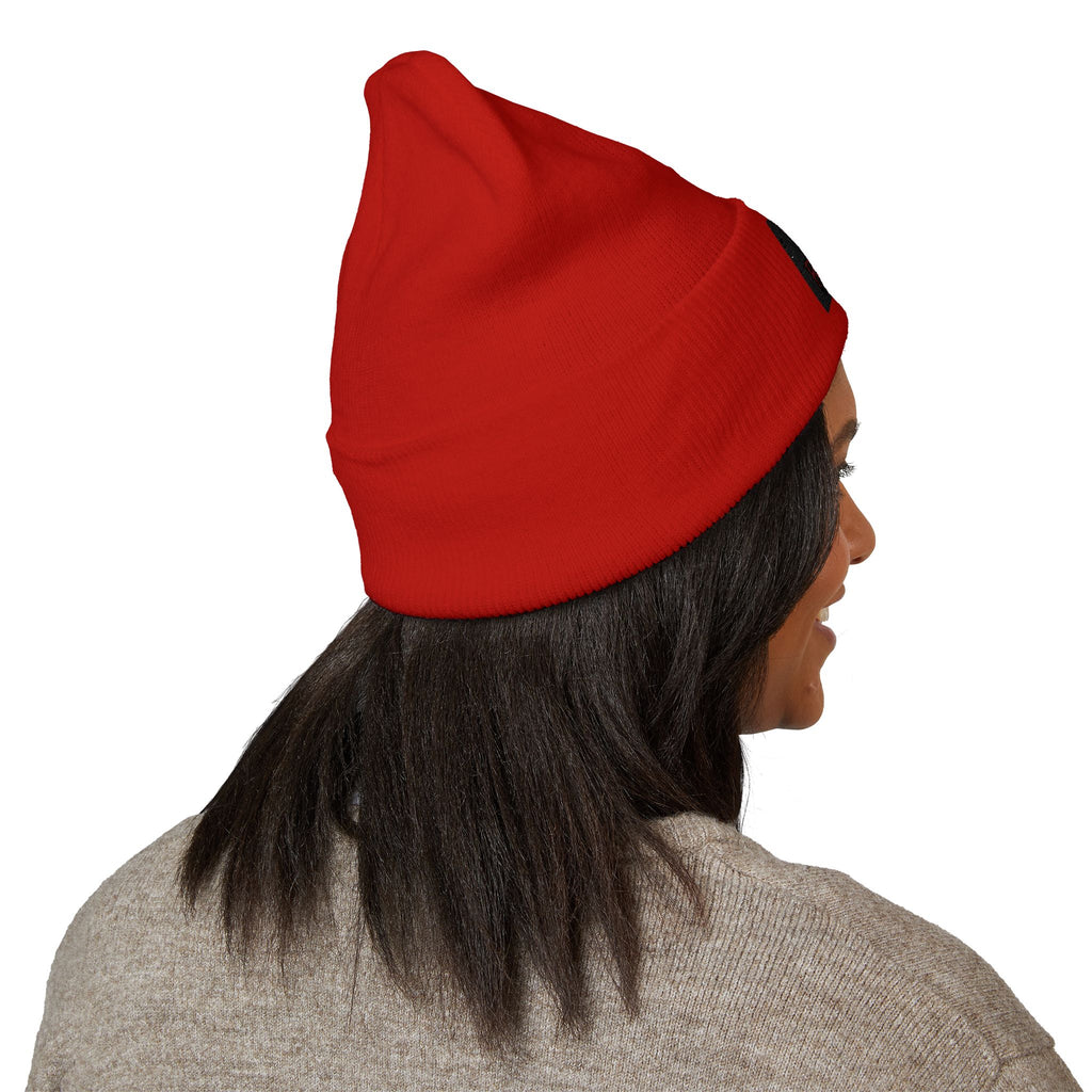 Embroidered 'RONIN' Cuffed Beanie — White Knit Winter Hat