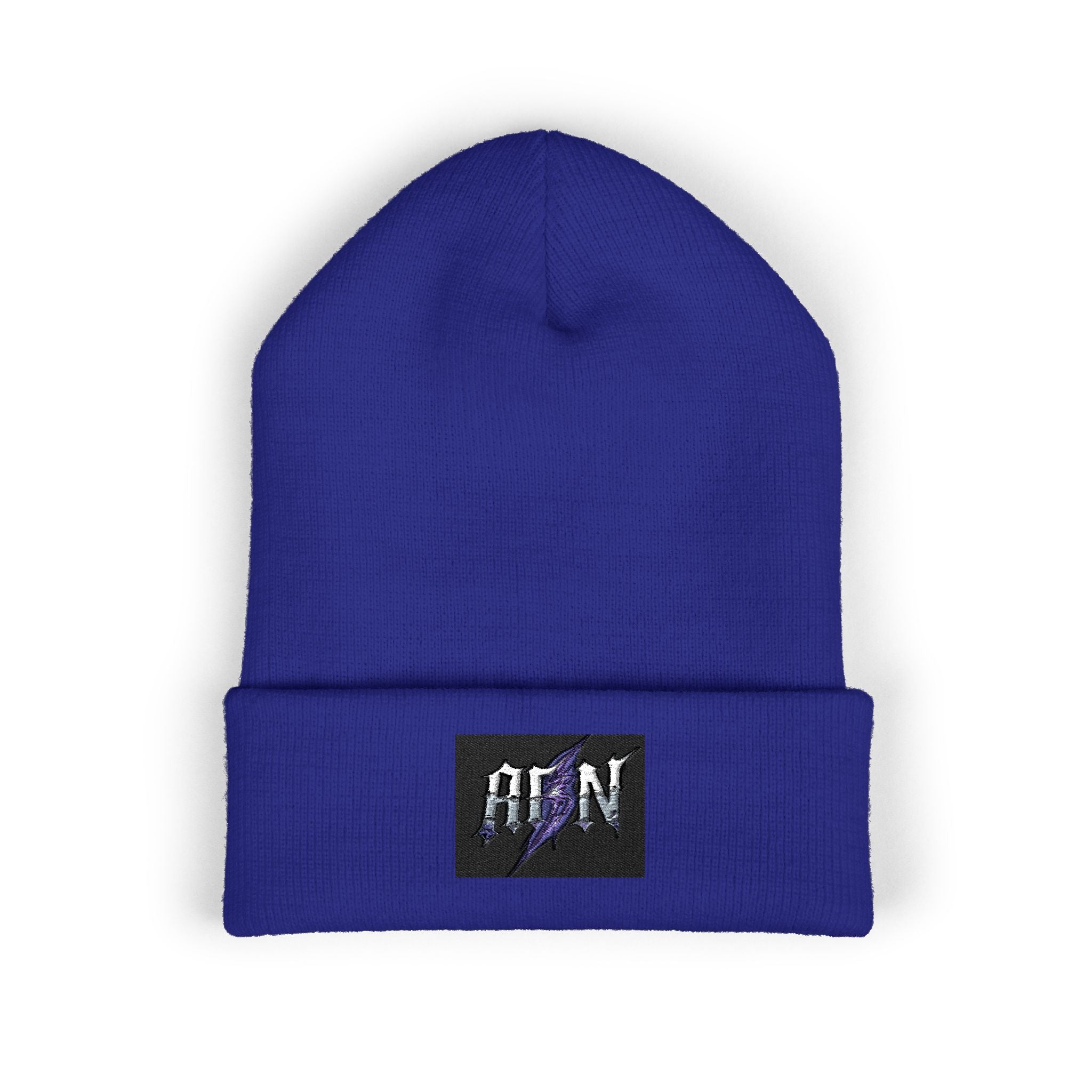 Embroidered 'ABN' Classic Cuffed Beanie — White Knit Winter Hat