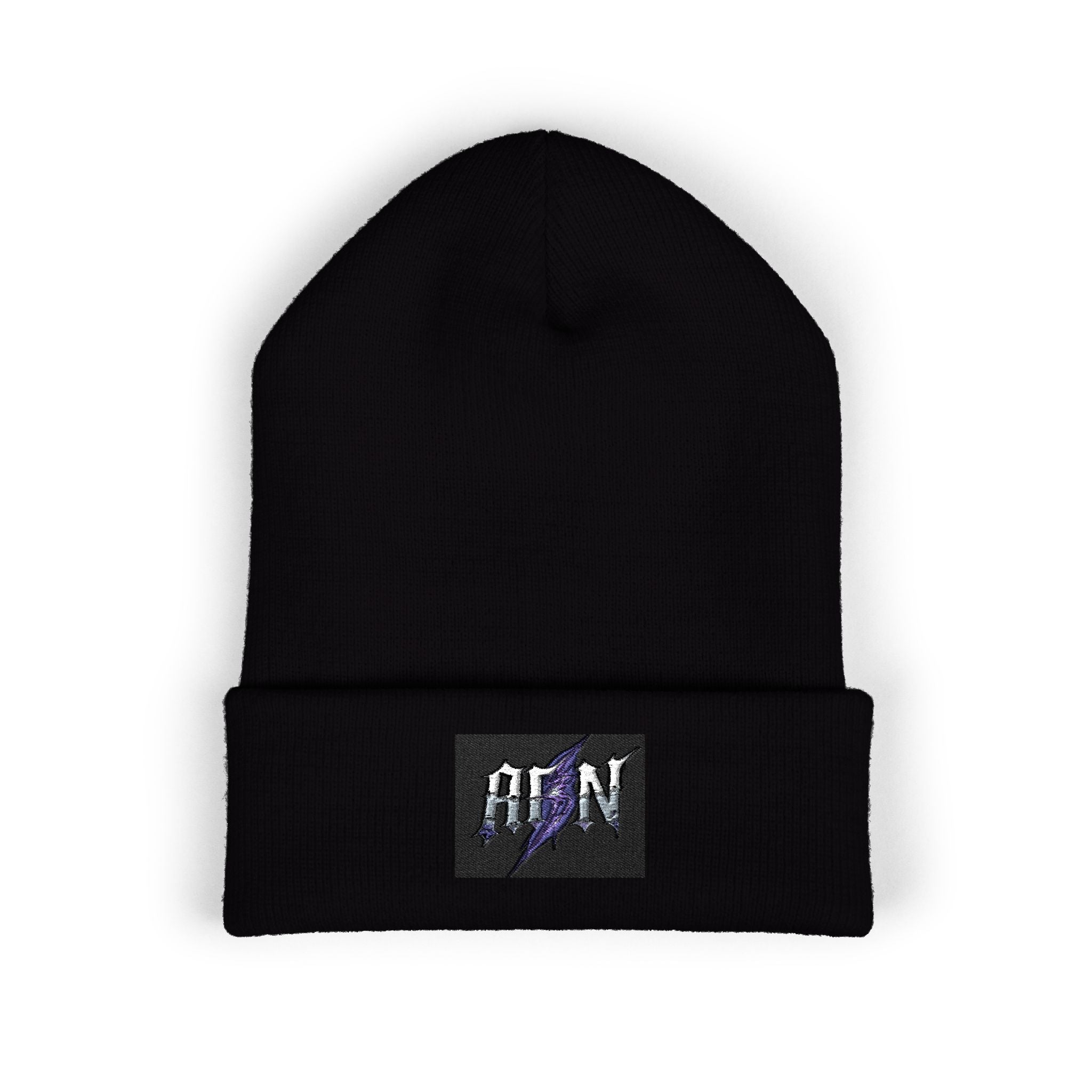 Embroidered 'ABN' Classic Cuffed Beanie — White Knit Winter Hat