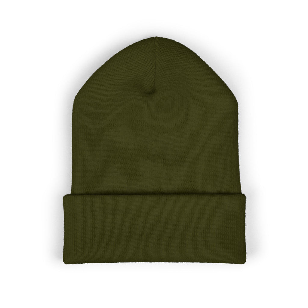 Embroidered 'ABN' Classic Cuffed Beanie — White Knit Winter Hat