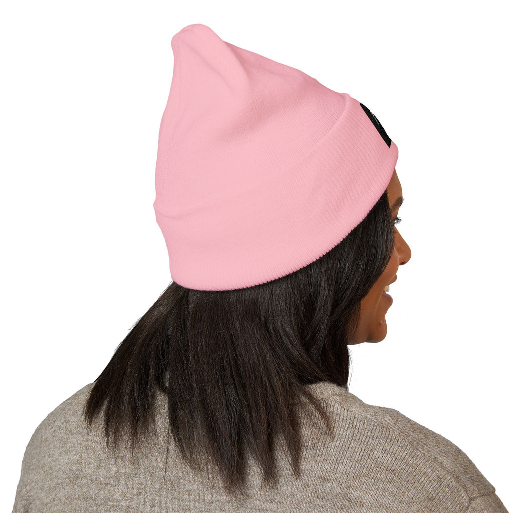 Embroidered 'ABN' Classic Cuffed Beanie — White Knit Winter Hat