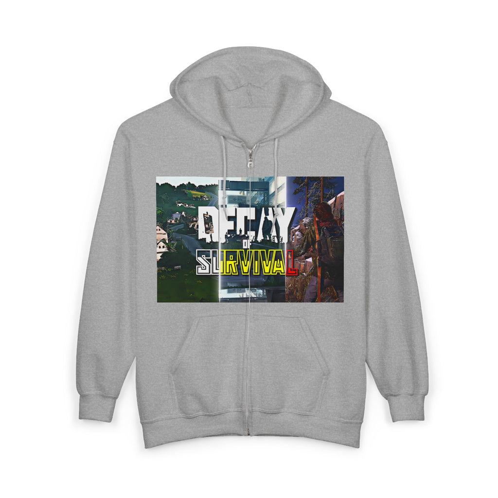 Decay of Survival Zip Hoodie — Post-Apocalyptic Gaming Graphic Hoodie