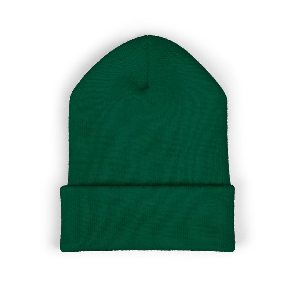 Embroidered 'RONIN' Cuffed Beanie — White Knit Winter Hat
