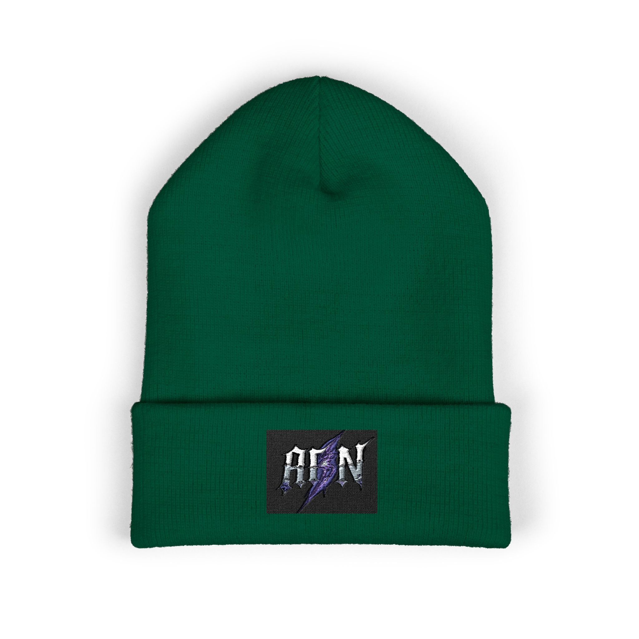 Embroidered 'ABN' Classic Cuffed Beanie — White Knit Winter Hat