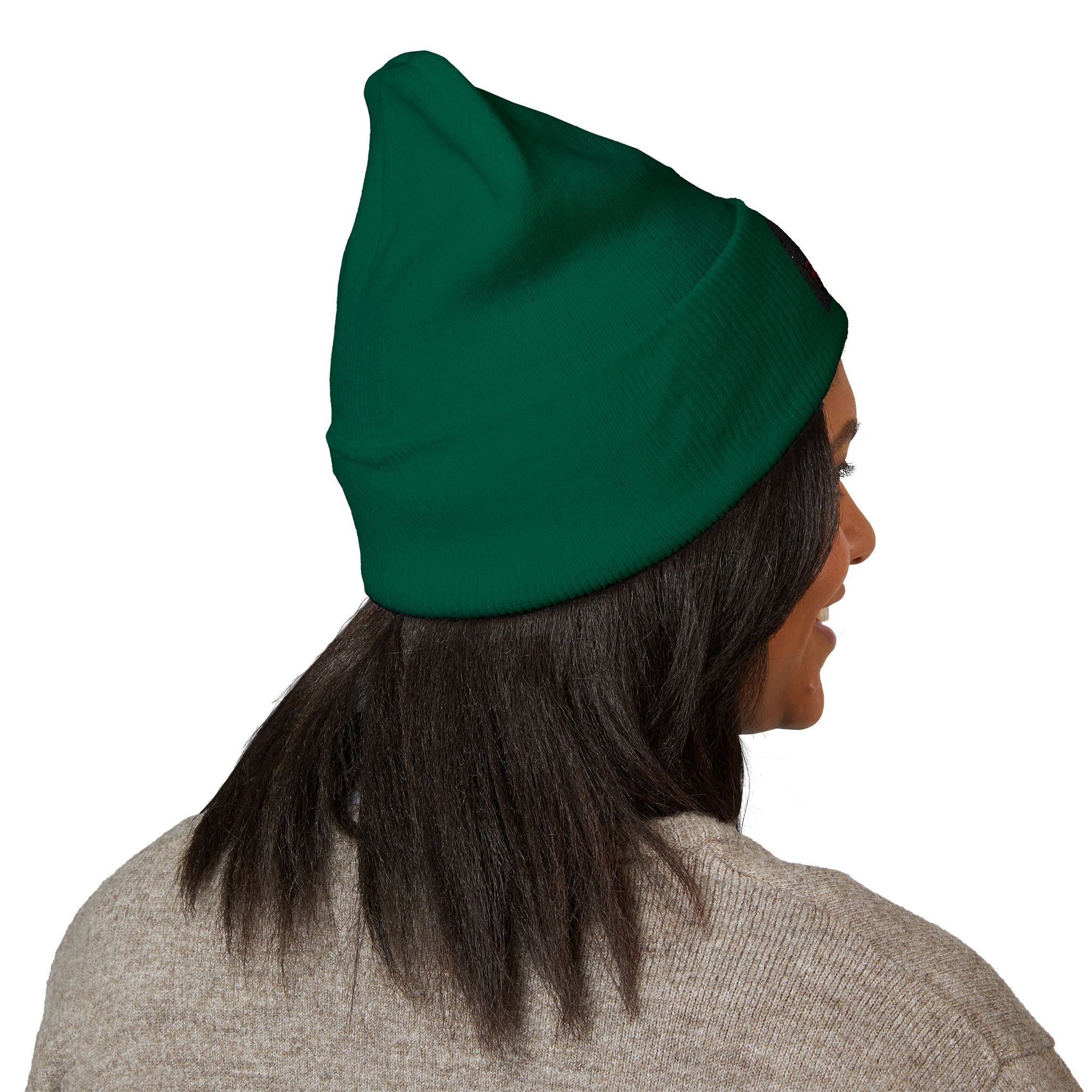 Embroidered 'RONIN' Cuffed Beanie — White Knit Winter Hat