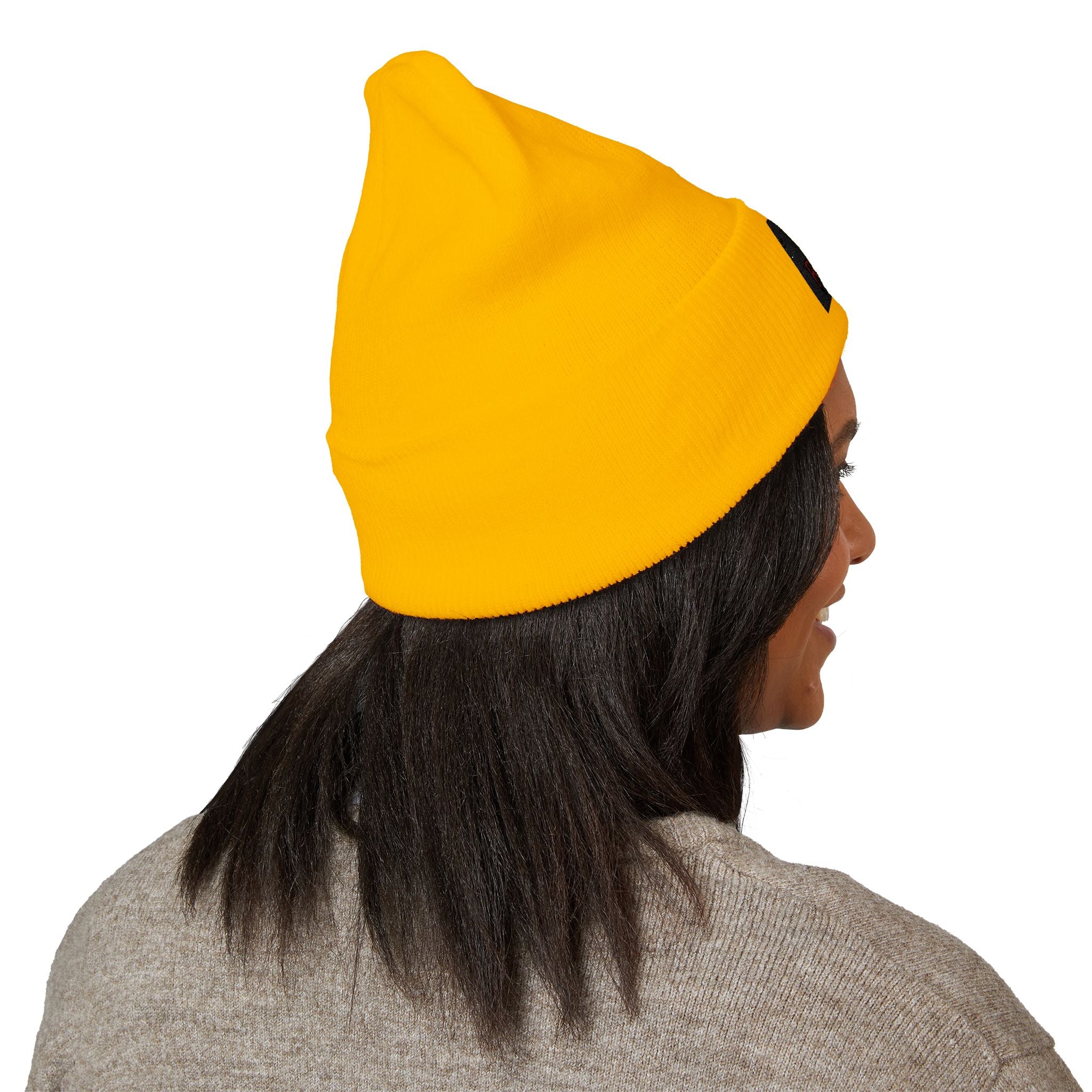 Embroidered 'RONIN' Cuffed Beanie — White Knit Winter Hat