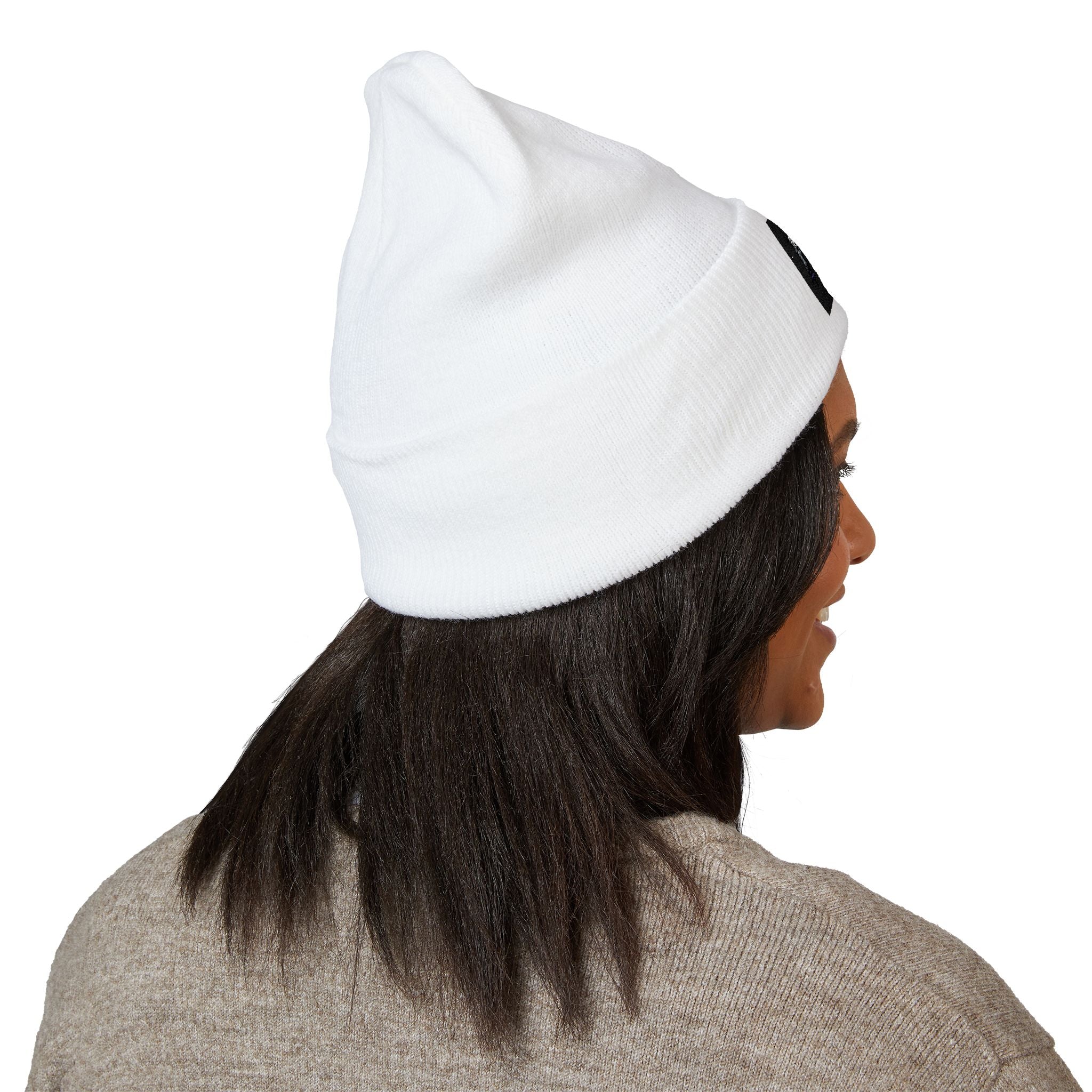 Embroidered 'ABN' Classic Cuffed Beanie — White Knit Winter Hat