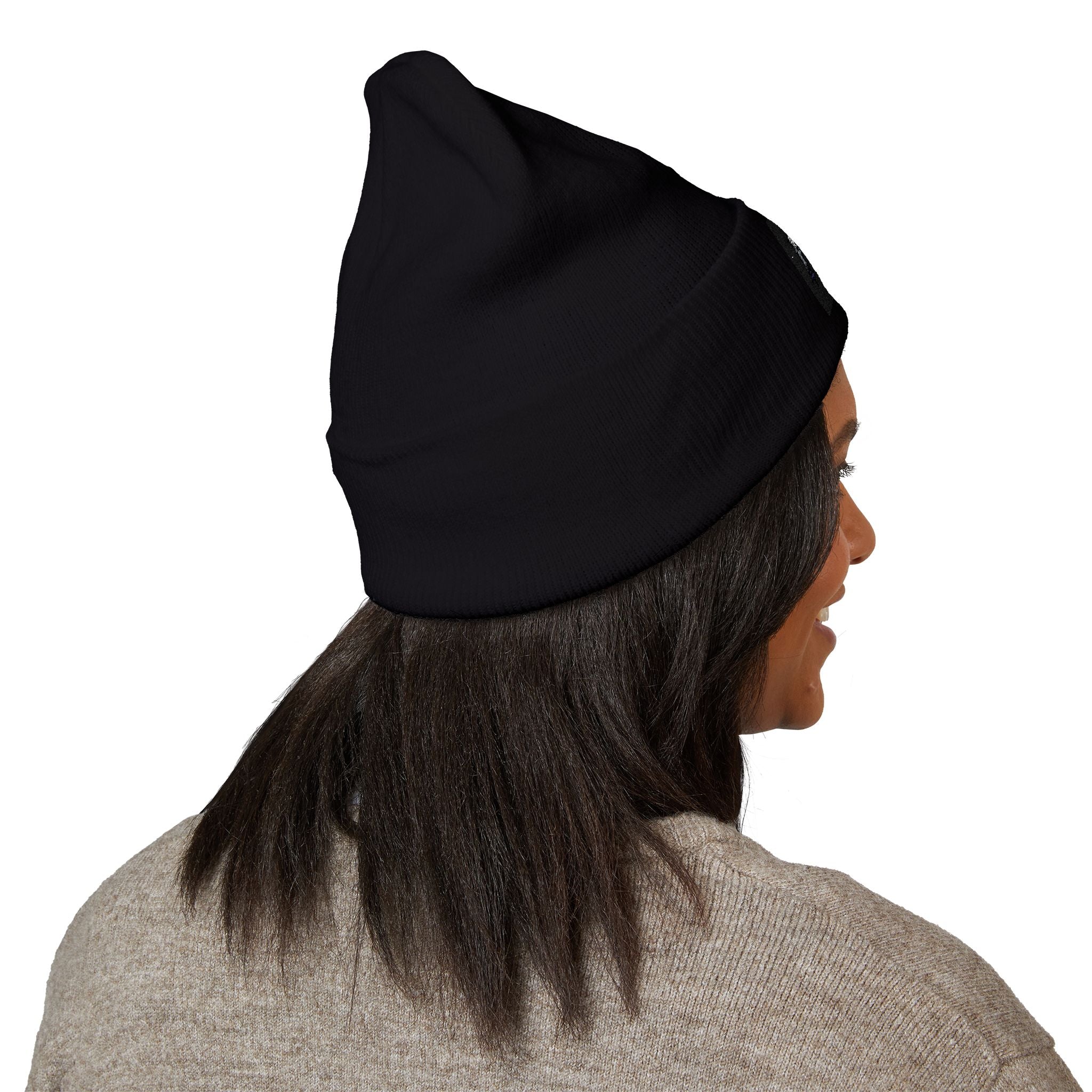 Embroidered 'ABN' Classic Cuffed Beanie — White Knit Winter Hat