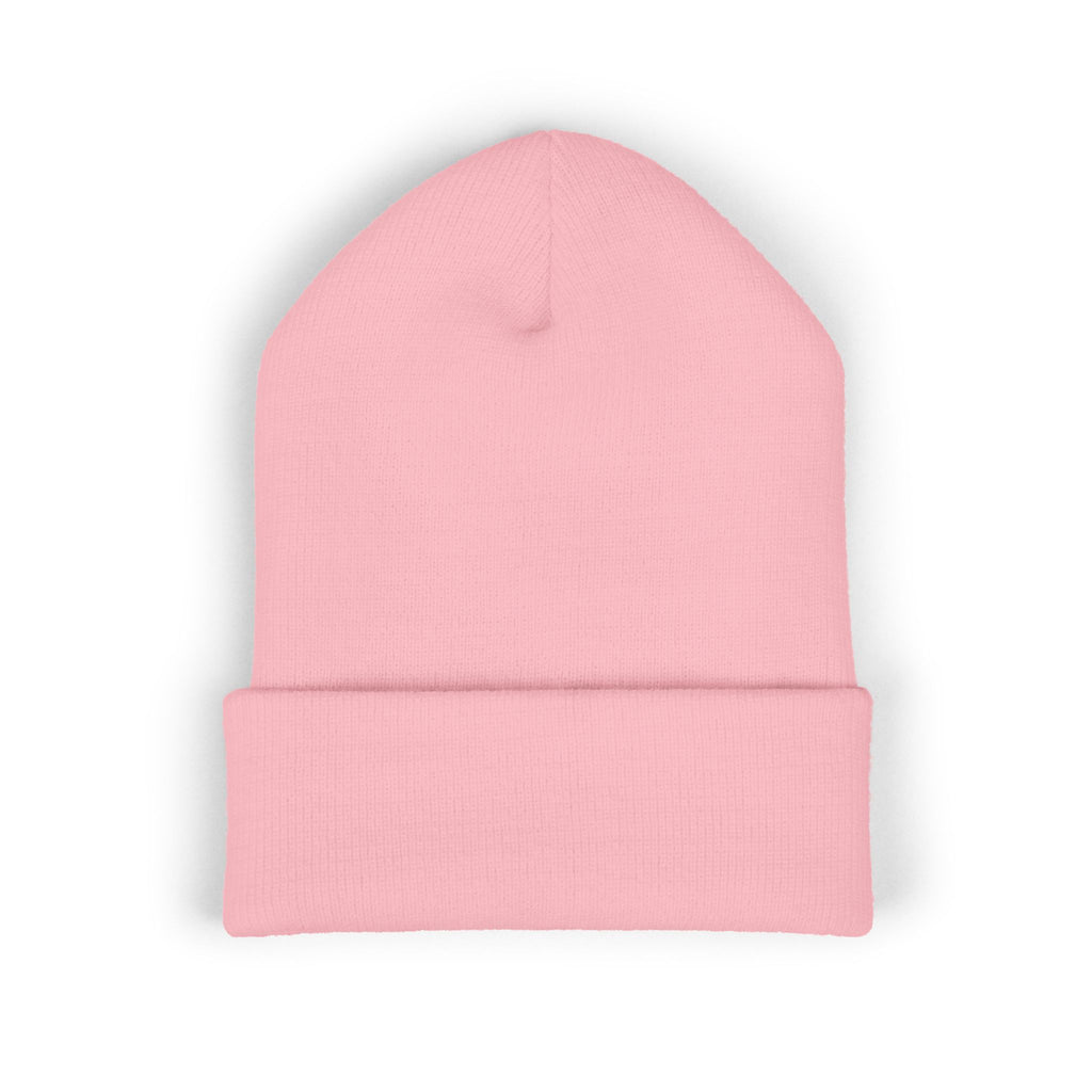 Embroidered 'RONIN' Cuffed Beanie — White Knit Winter Hat