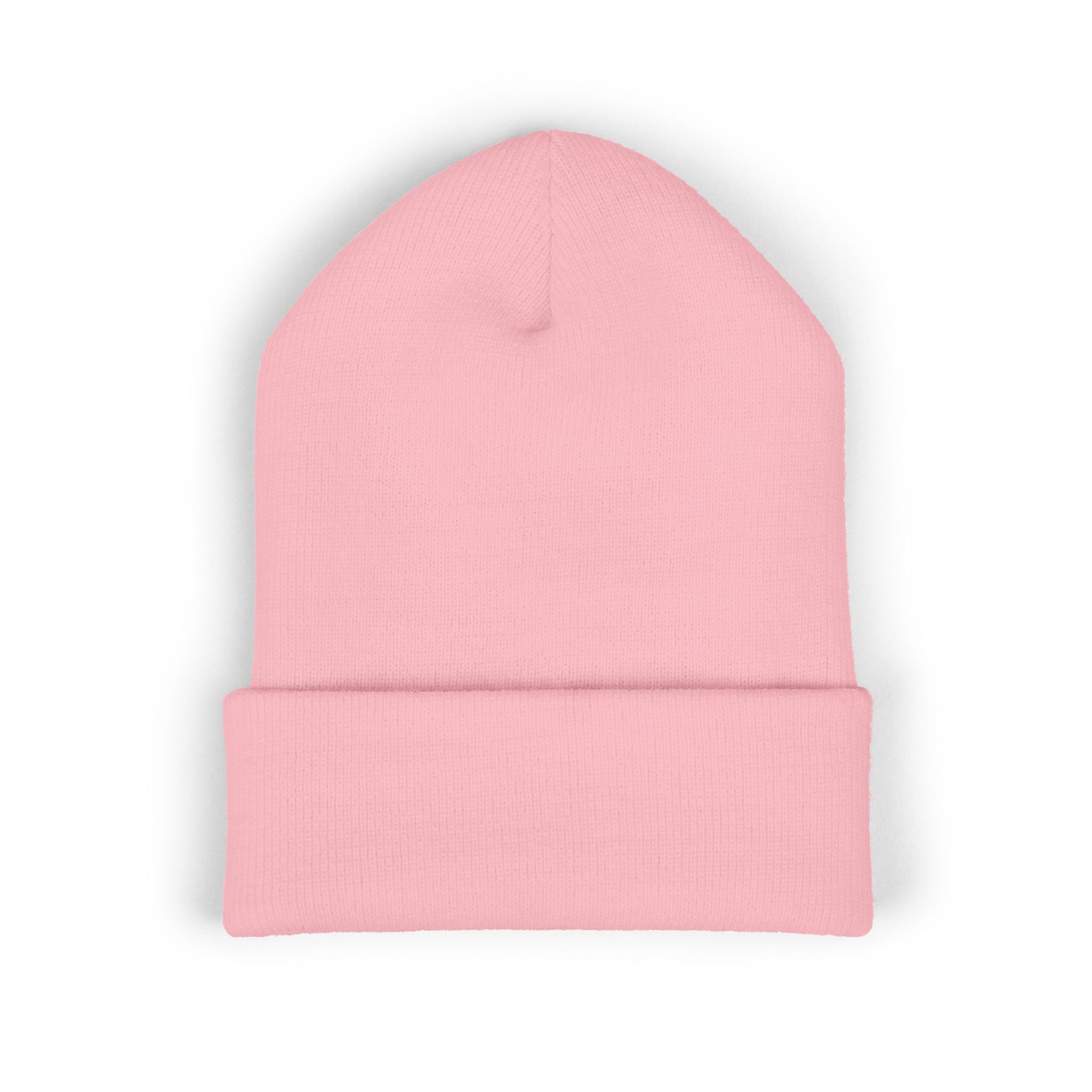Embroidered 'RONIN' Cuffed Beanie — White Knit Winter Hat