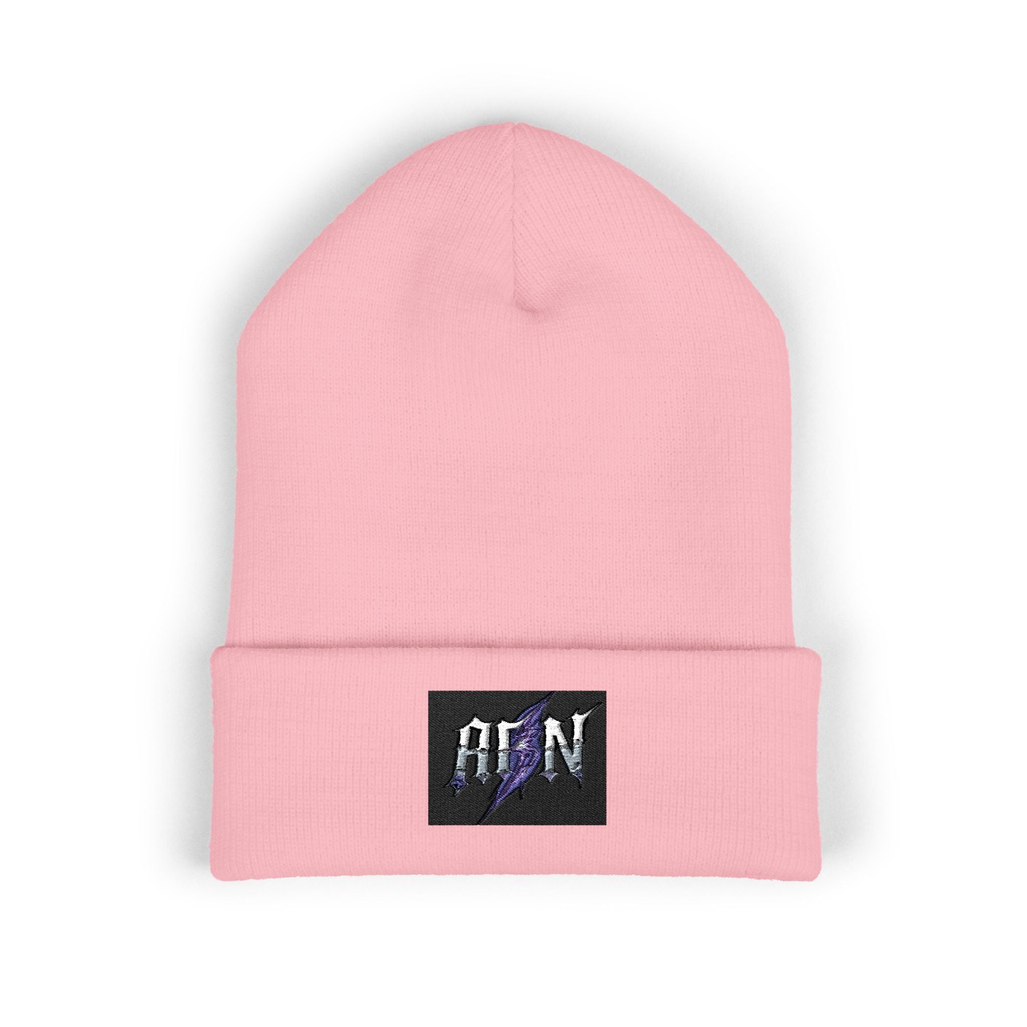 Embroidered 'ABN' Classic Cuffed Beanie — White Knit Winter Hat