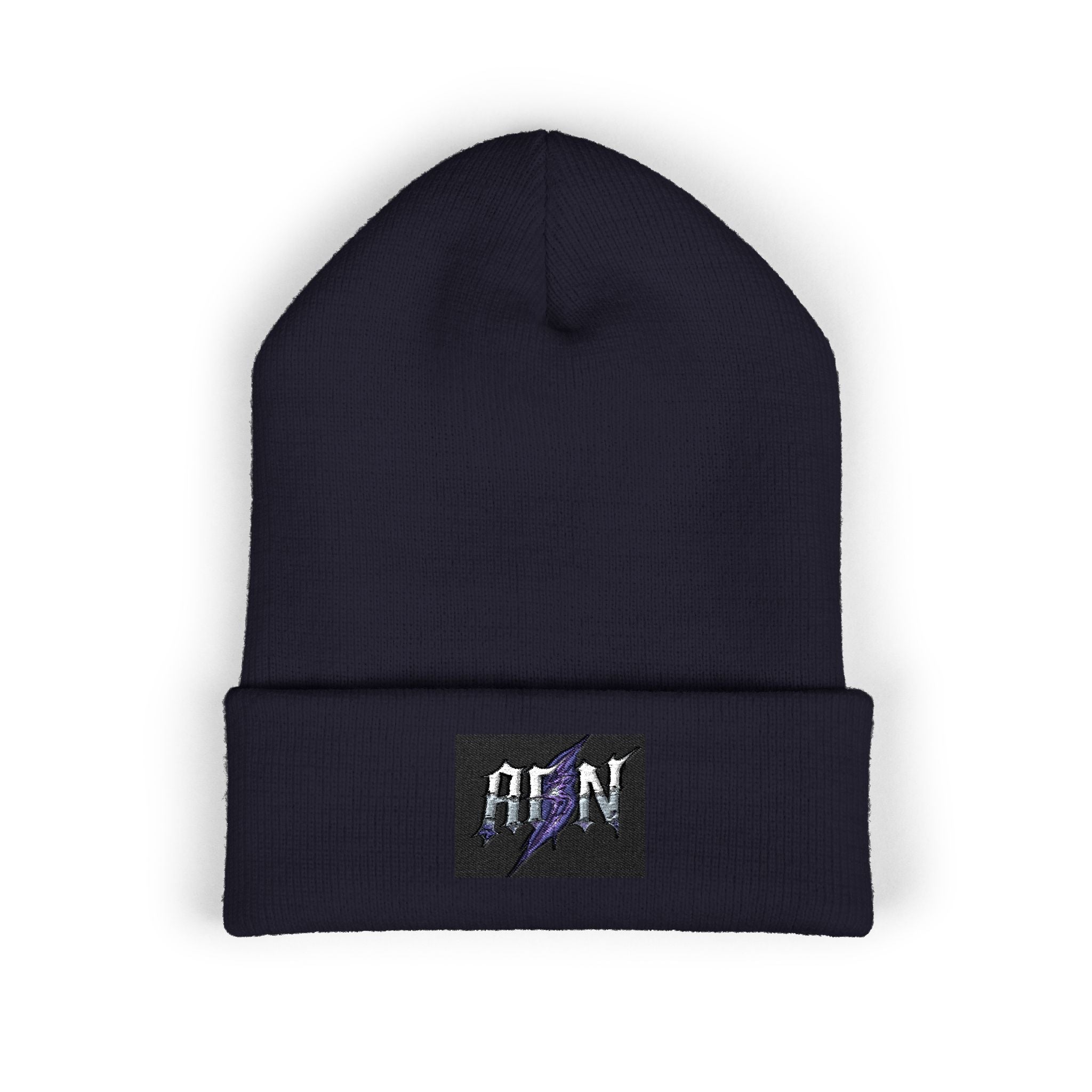 Embroidered 'ABN' Classic Cuffed Beanie — White Knit Winter Hat