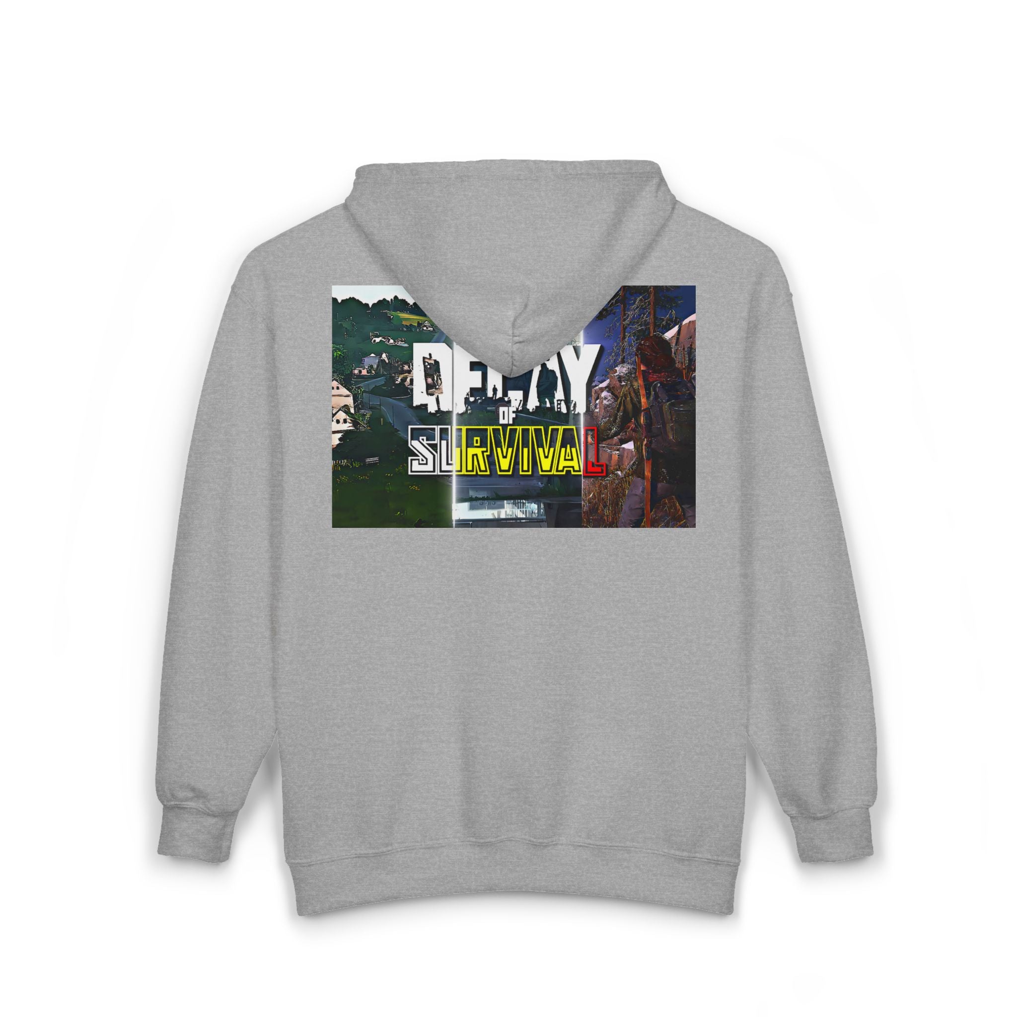 Decay of Survival Zip Hoodie — Post-Apocalyptic Gaming Graphic Hoodie