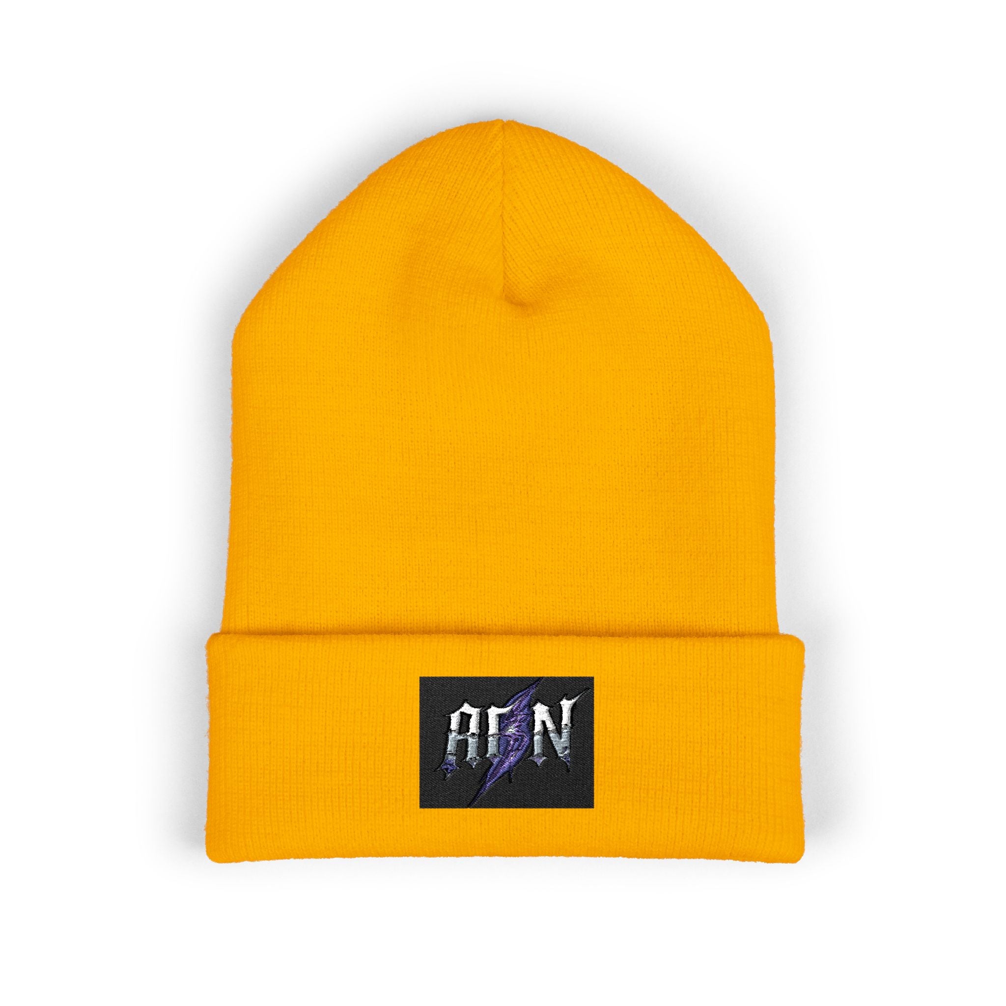 Embroidered 'ABN' Classic Cuffed Beanie — White Knit Winter Hat