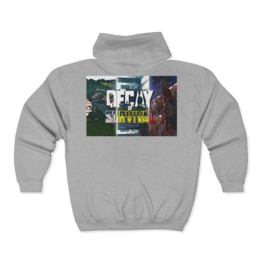 Decay of Survival Zip Hoodie — Post-Apocalyptic Gaming Graphic Hoodie