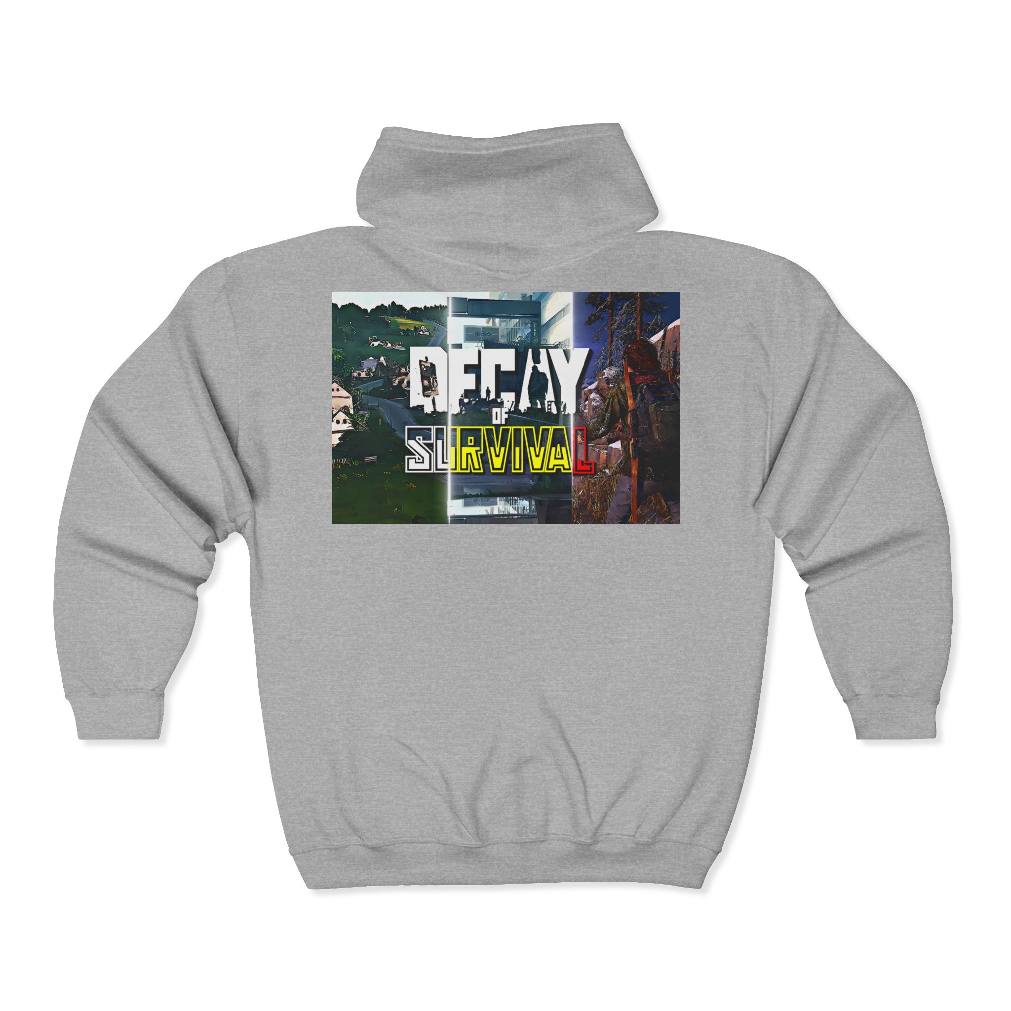 Decay of Survival Zip Hoodie — Post-Apocalyptic Gaming Graphic Hoodie