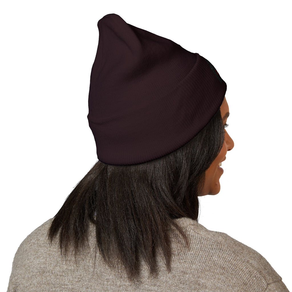 Embroidered 'RONIN' Cuffed Beanie — White Knit Winter Hat