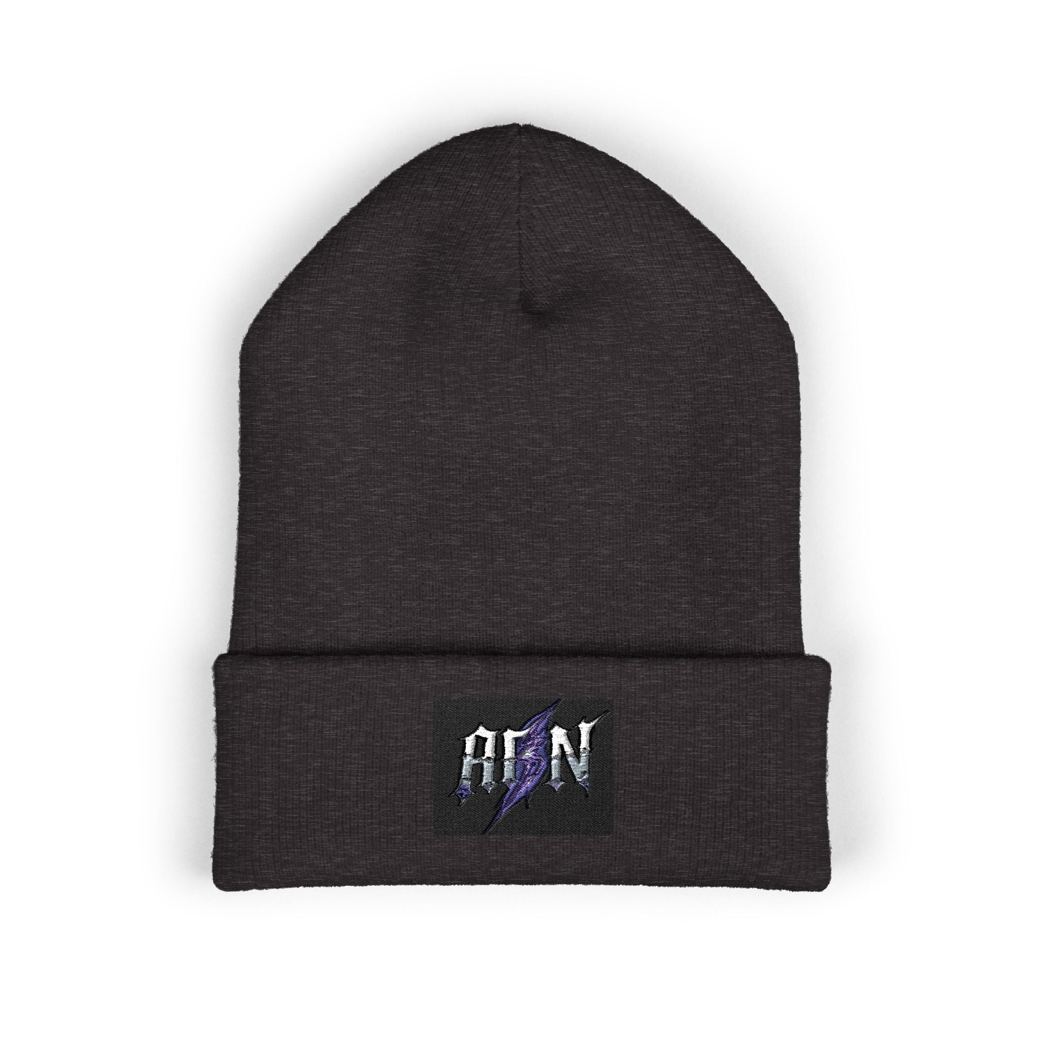 Embroidered 'ABN' Classic Cuffed Beanie — White Knit Winter Hat
