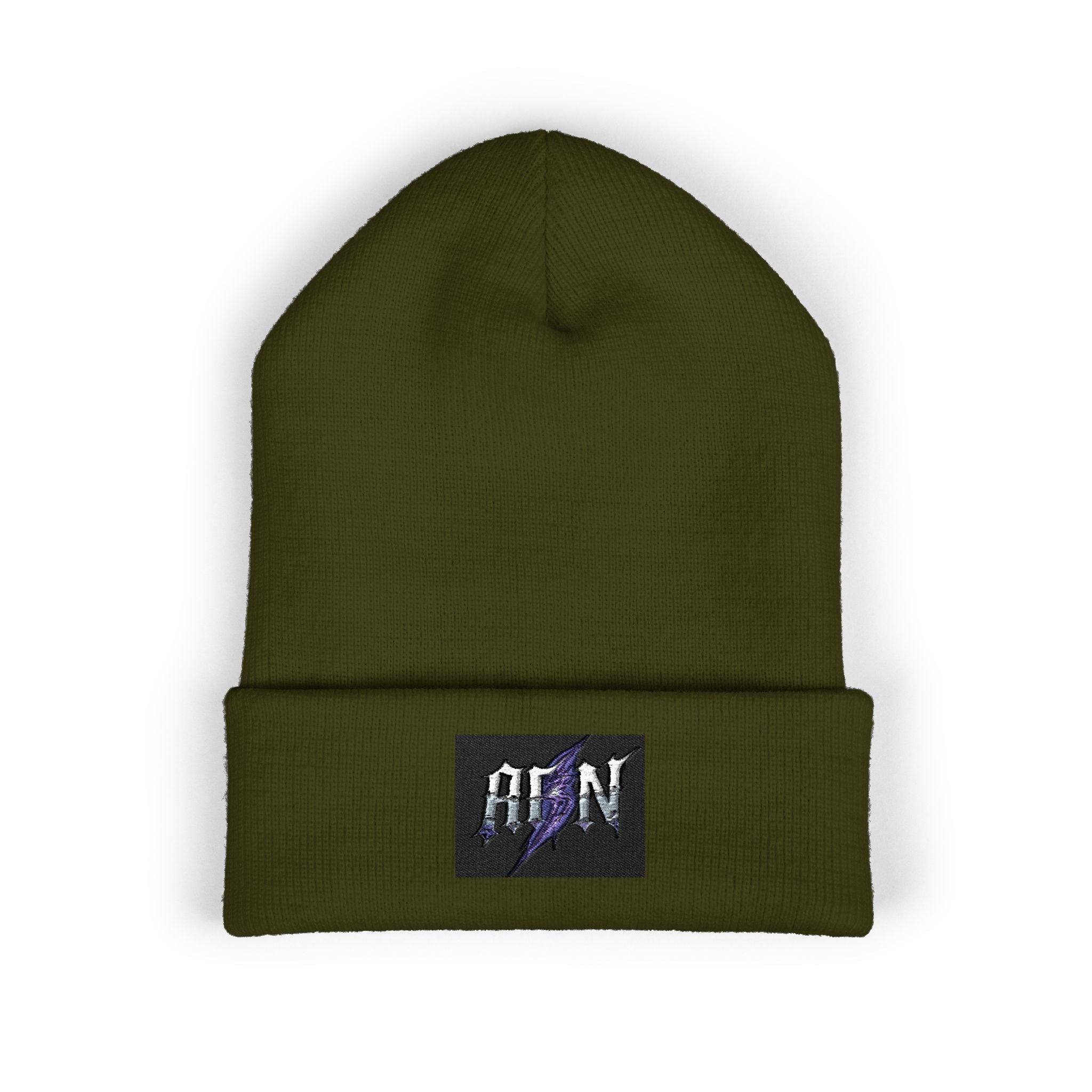 Embroidered 'ABN' Classic Cuffed Beanie — White Knit Winter Hat