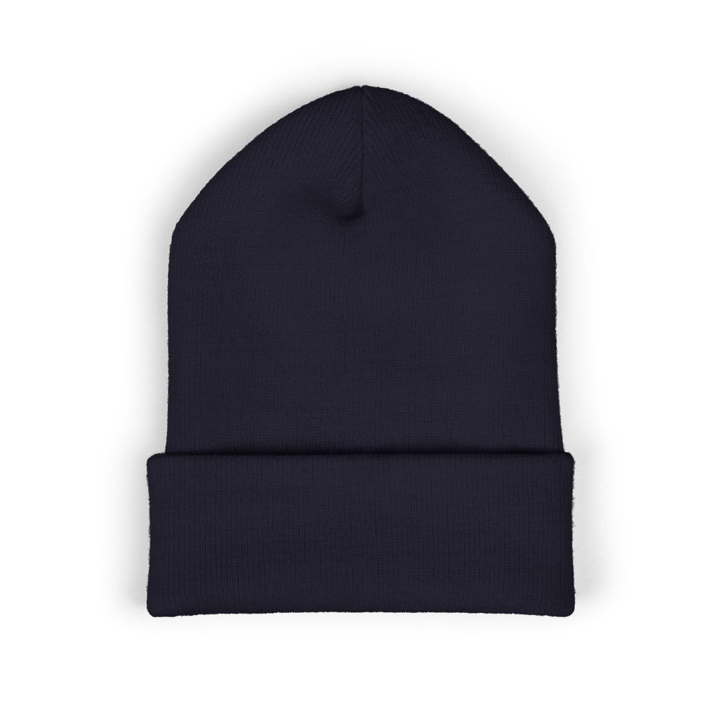 Embroidered 'RONIN' Cuffed Beanie — White Knit Winter Hat