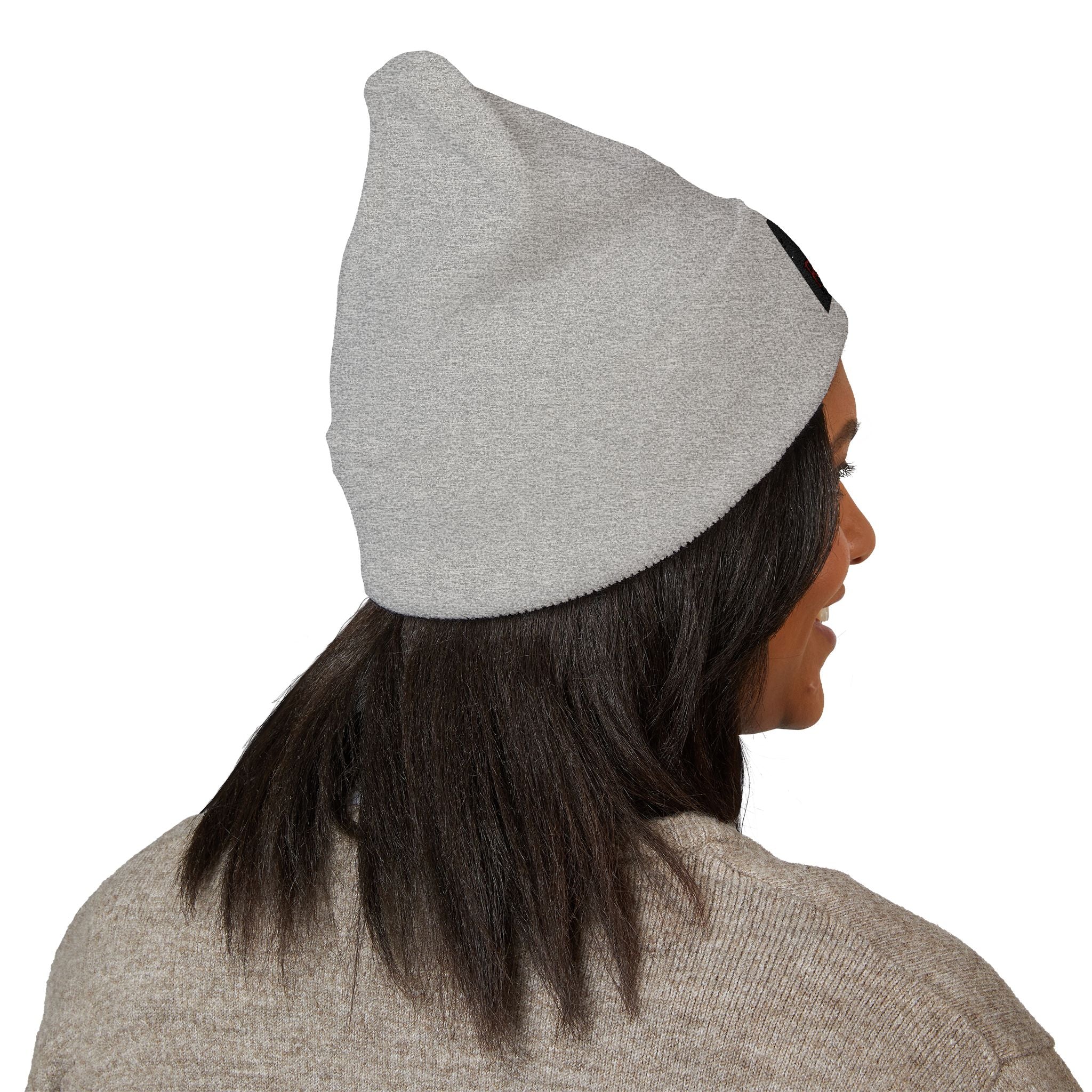 Embroidered 'RONIN' Cuffed Beanie — White Knit Winter Hat