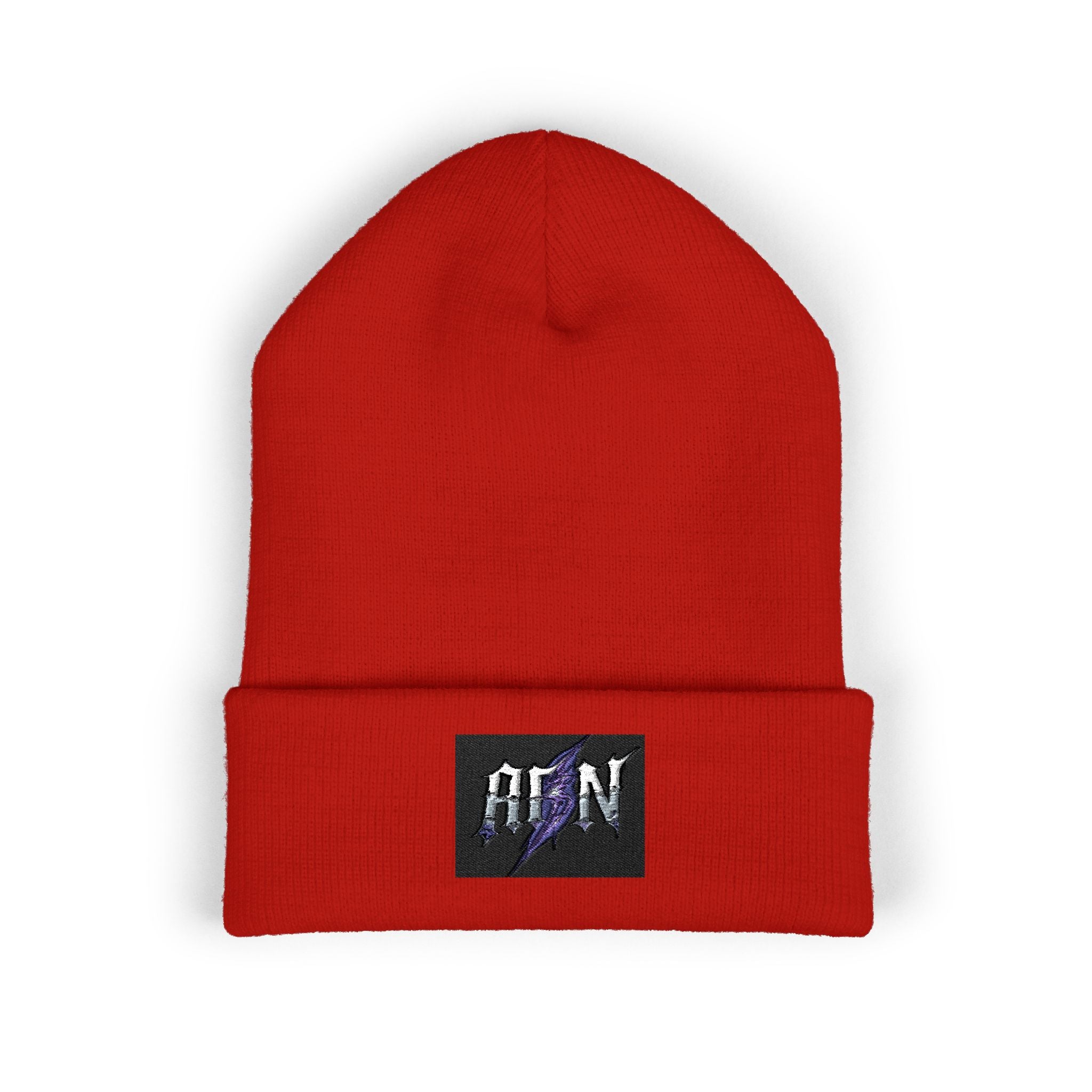 Embroidered 'ABN' Classic Cuffed Beanie — White Knit Winter Hat