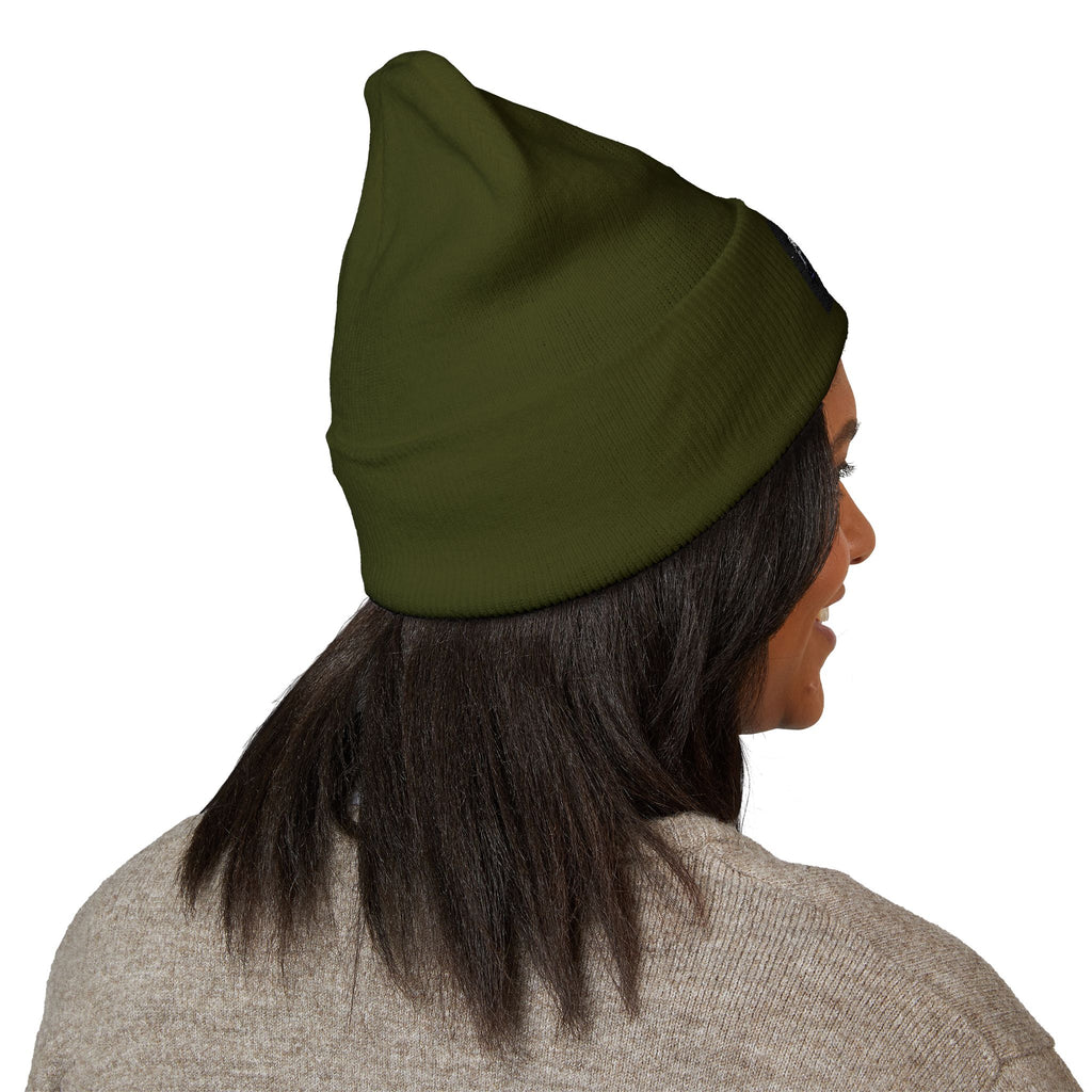 Embroidered 'ABN' Classic Cuffed Beanie — White Knit Winter Hat