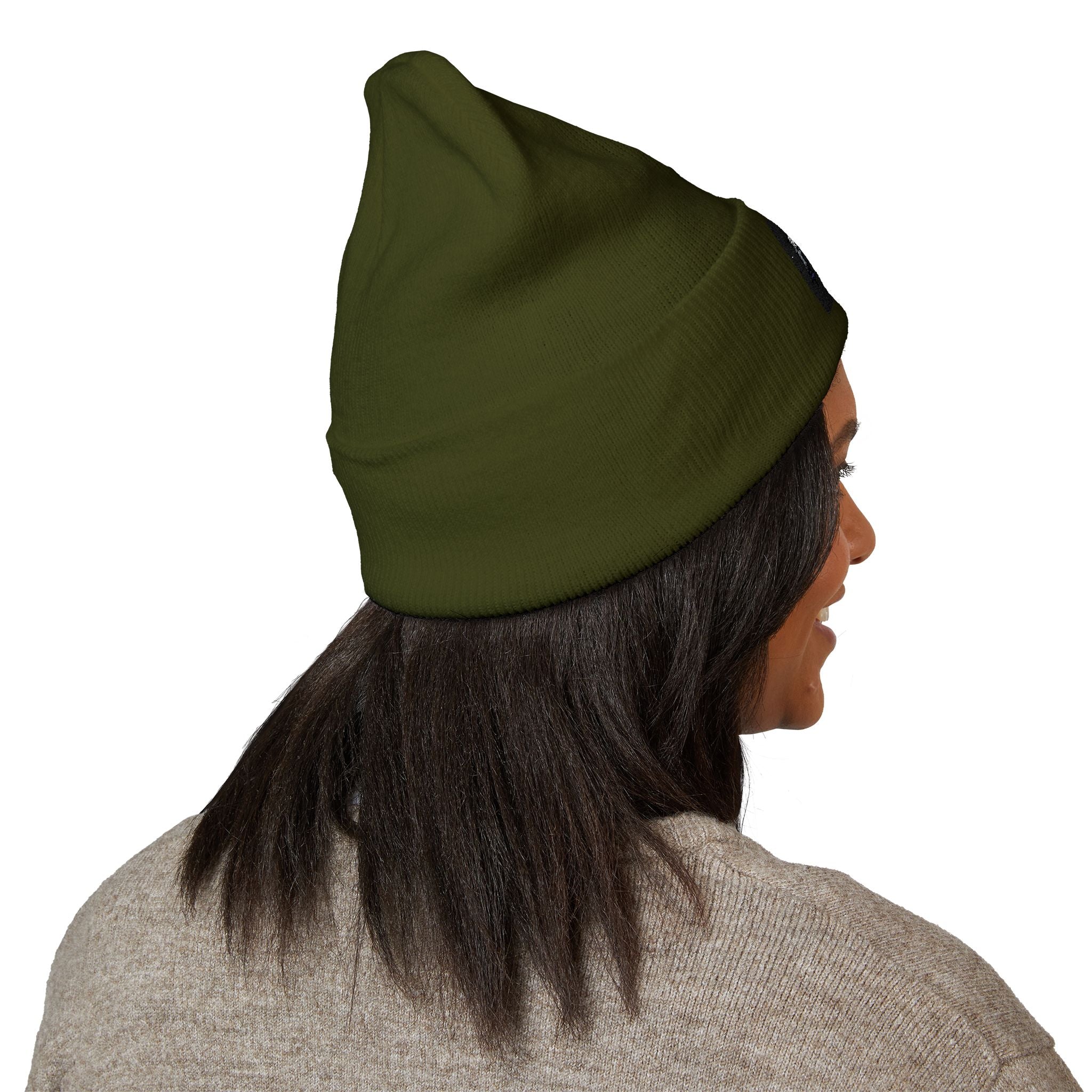 Embroidered 'ABN' Classic Cuffed Beanie — White Knit Winter Hat