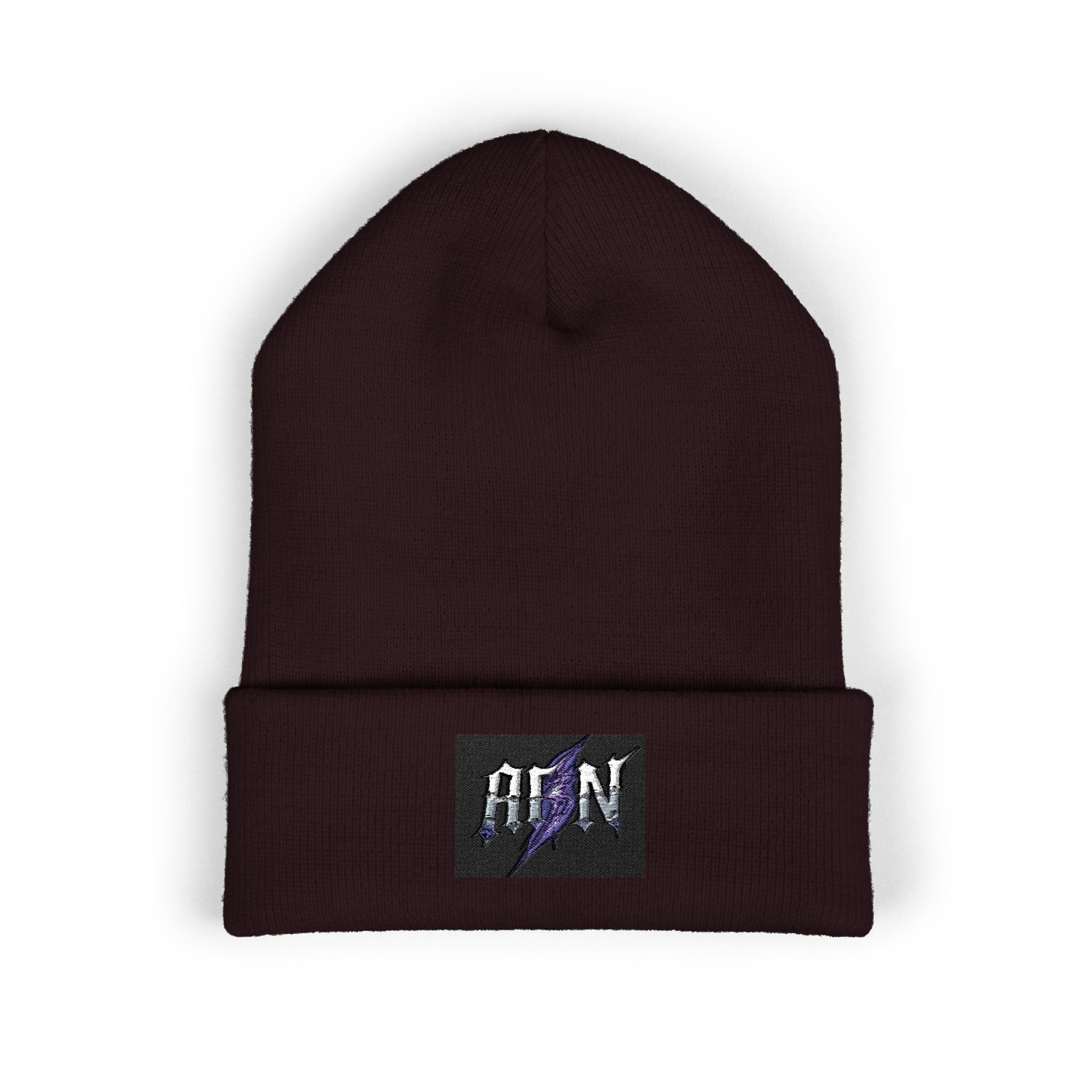 Embroidered 'ABN' Classic Cuffed Beanie — White Knit Winter Hat